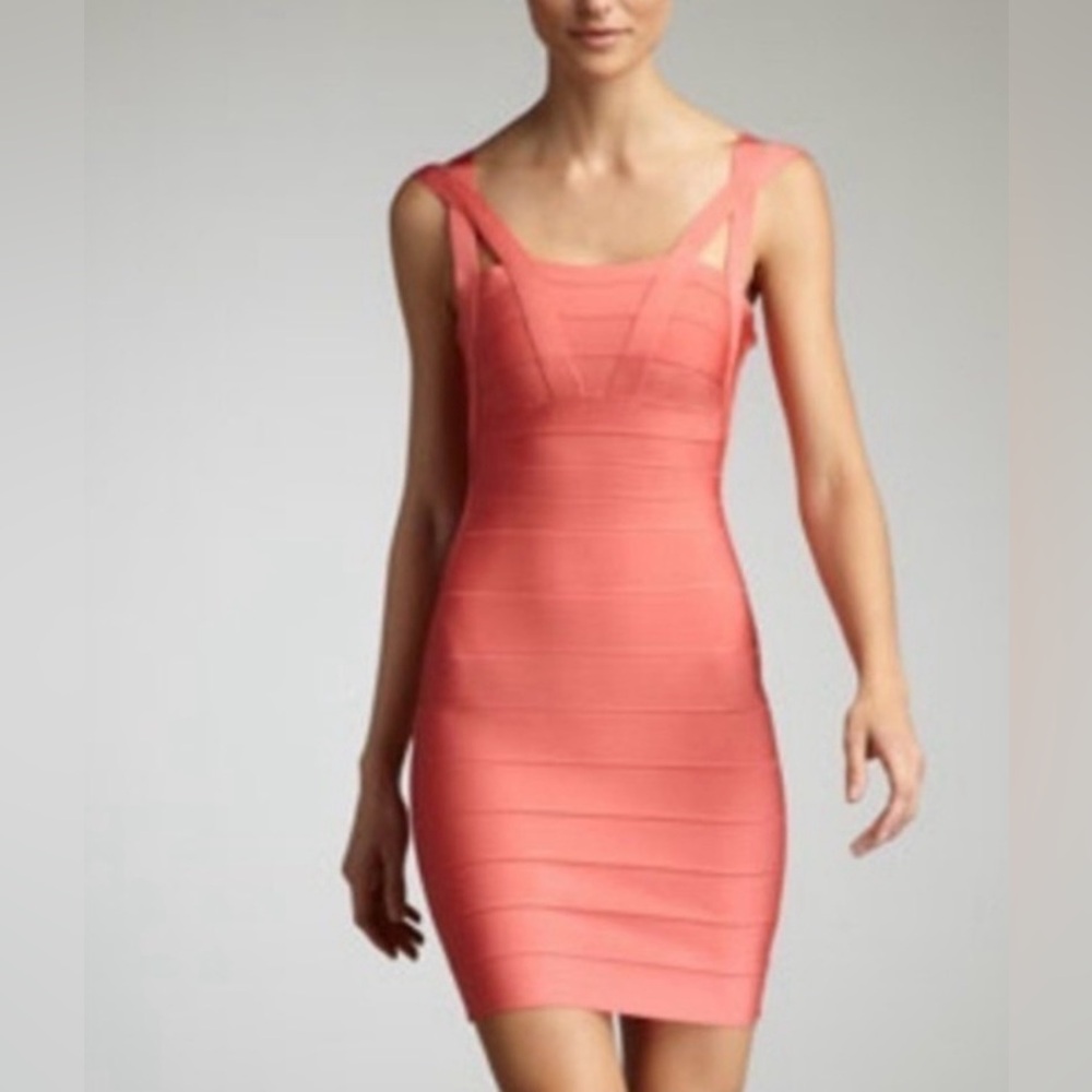 Herve Leger Oria Pink Coral Bandage Dress Size XS